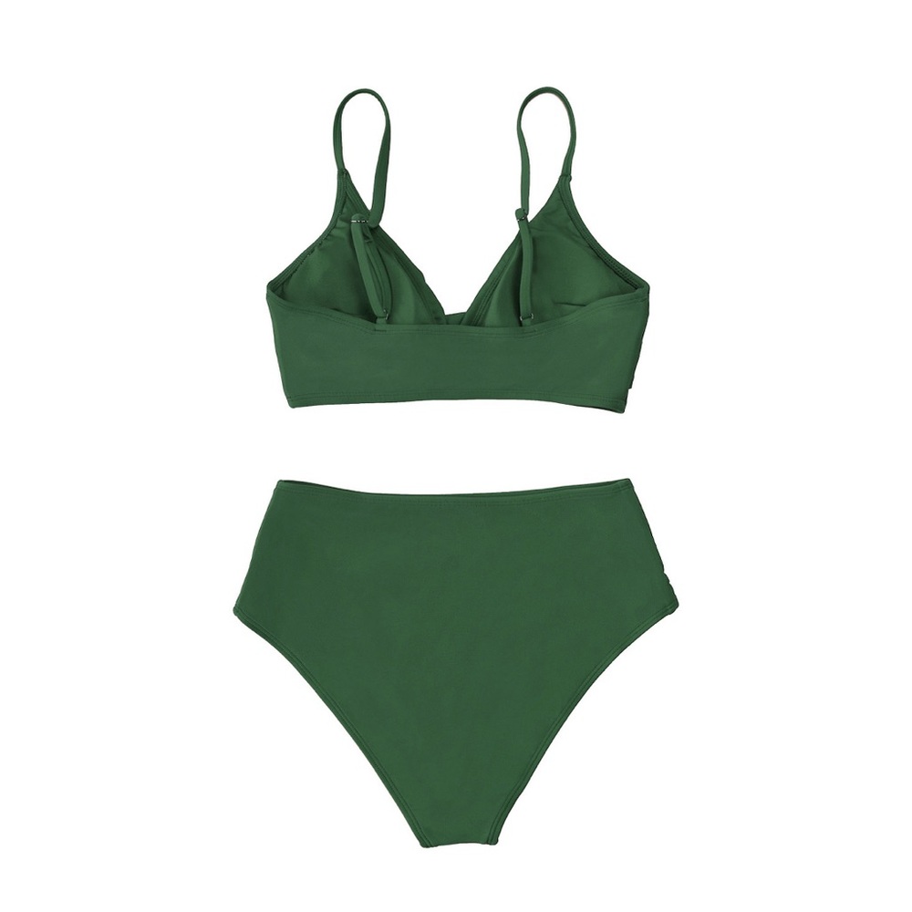 Green Twist-Front High-Waist Bikini Set - Women - Picture 5 of 6